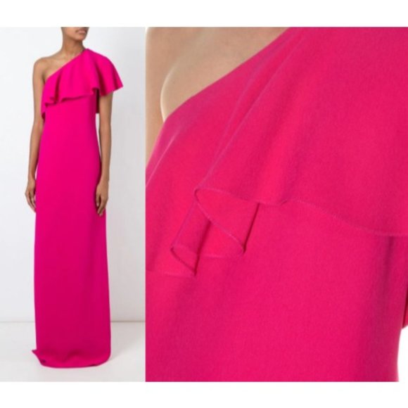 NWT $6K LANVIN FUCHSIA ASYMMETRICAL ONE-SHOULDER RUFFLE GOWN SIZE FR 38 US 8 - Picture 6 of 10
